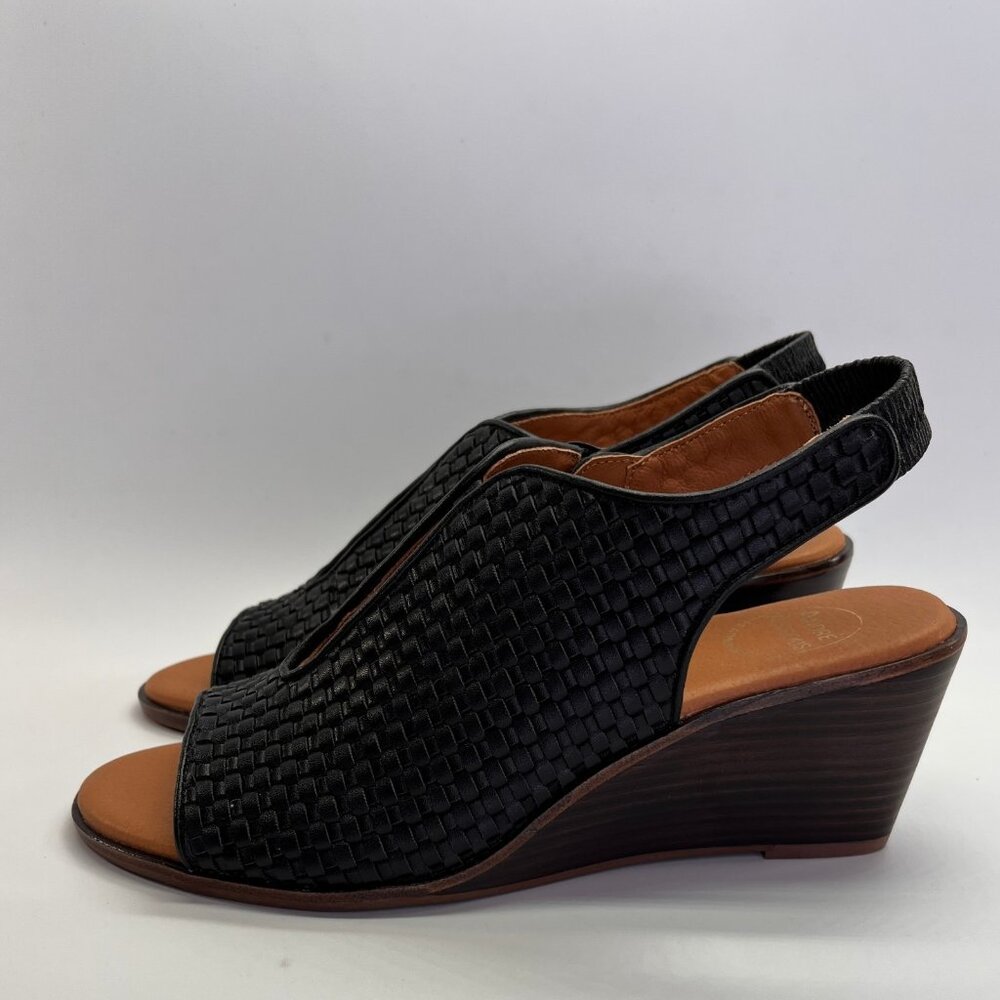 Andre Assous Belinda Wedges Size 8.5 Black Woven Slingback Peep Toe Heels - Picture 4 of 16